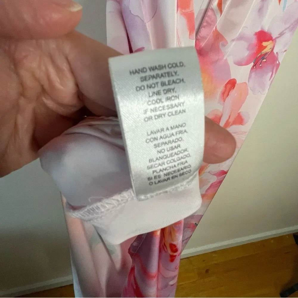 Nicole Miller Floral Dress Maxi Slip Long Sleeveless Satin Silky New Pink Small - Picture 14 of 14